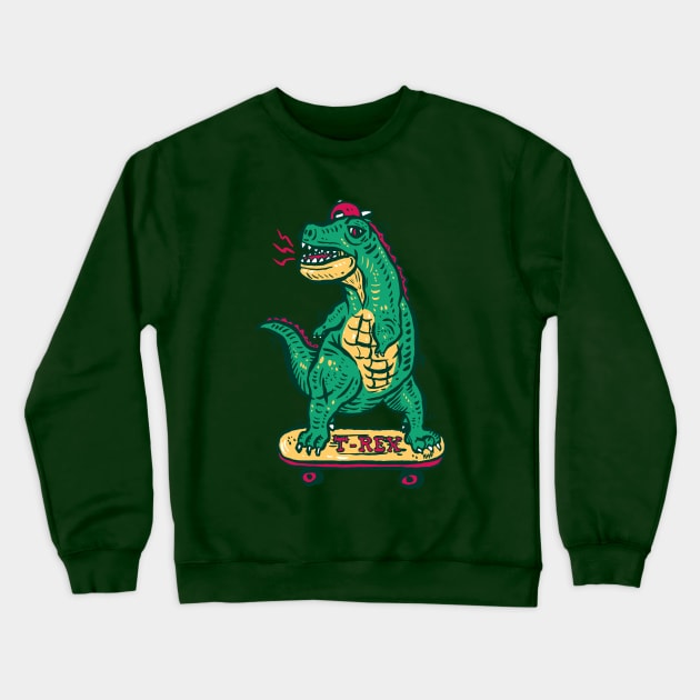 Skateboarding Dinosaur Crewneck Sweatshirt by nokhookdesign